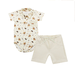 CONJUNTO BODY ESQUILO ALGODÃO EGÍPCIO/ SHORTS MOLETINHO MINI BEAR