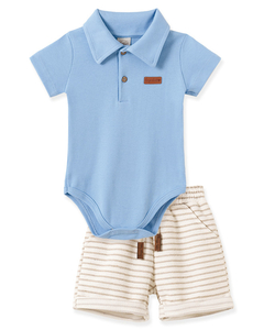 Conjunto Body Gola Polo/ Bermuda Listrada Pingo Lelê