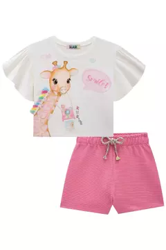 CONJUNTO BLUSA BOSY GIRAFA/ SHORTS MOLETOM RELEVO KUKIÊ