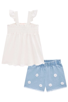 Conjunto de Bata em Malha Wave e Shorts em Jeans Bellini Kukiê