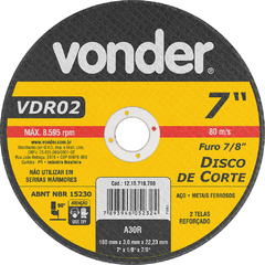 DISCO DE CORTE 180 MM X 3,2 MM X 22,23 MM VDR02 - VONDER