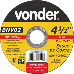 DISCO DE CORTE 115 MM X 1,0 MM X 22,23 MM, BNV 02 - VONDER