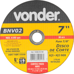 DISCO DE CORTE 180 MM X 1,6 MM X 22,23 MM, BNV 02 - VONDER