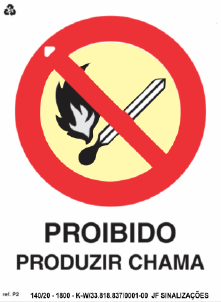 PLACA DE SINALIZAÇÃO P2 - PROIBIDO PRODUZIR CHAMA