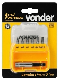 JOGO DE BITS/PONTEIRAS COM 7 PEÇAS, ENCAIXE SEXTAVADO 1/4" - VONDER