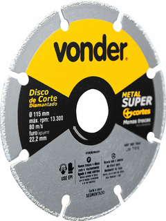 DISCO DE CORTE DIAMANTADO, SEGMENTADO, PARA METAIS, METAL SUPER, 115 MM - VONDER - comprar online