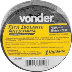 FITA ISOLANTE, 19 MM X 20 M, PRETA, VONDER - comprar online