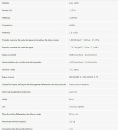 LAVADORA DE ALTA PRESSÃO 1.600 lbf/pol², 127 V - VONDER na internet