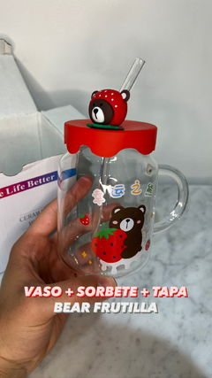 Vaso+Soberte con Tapa de Silicona bear frutilla