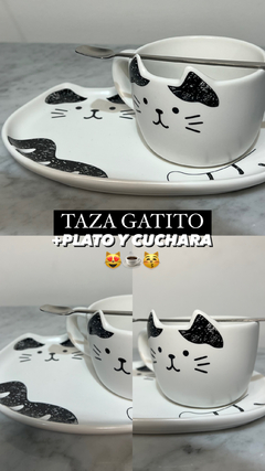 JUEGO DE TE + TAZA CERAMICA BLANCA CON NEGRO en internet