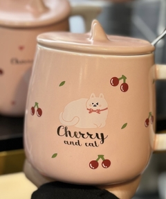 TAZA CERAMICA CUCHARITA CHERRY CAT 400 ML