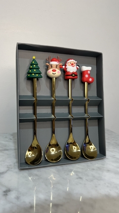 SET DE CUCHARITAS DORADAS HAPPY CHRISTMAS GREEN 4 UNIDADES