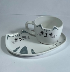 JUEGO DE TE + PLATO CERAMICA GATITO