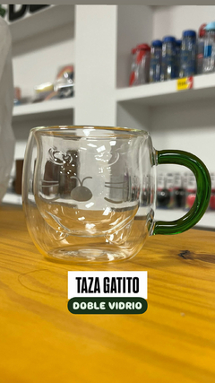 Taza Doble vidrio forma Gatito 250 DISPONIBLE MANGO AMARILLO O TRANSPARENTE