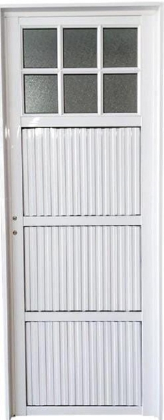 Puerta aluminio acanalada 1/4 vidrio rep.