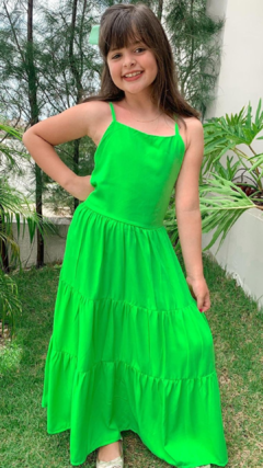 Vestido Longo verde liso (LK010)