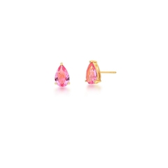 Brinco Banhado a Ouro Cristal Gota Rosa