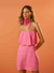 Vestido Recortes babado Rosa Buble Fucsia - Isy