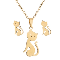 Set Acero Inodixable Aretes y Collar Gatos - Cosméticos Lulusa