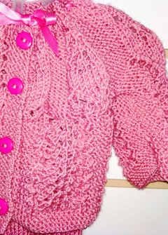 Conjunto Tejido a Dos Agujas Palo de Rosa Chambrita y Pantalon Talla 0 - comprar en línea