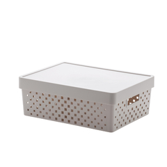 Cesto organizador com Tampa Quadratta Creme 39x29x14cm UTMAIS843CREME