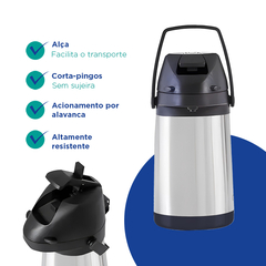 Garrafa Inox Premium 3 Litros UTMAIS1268 - Utilita Mais - Sua loja de utilidades para facilitar o seu dia a dia