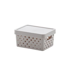 Cesto Organizador com Tampa Quadratta Creme 19x14x10cm UTMAIS896CREME