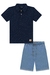 Conjunto de Camisa Polo em Malha Patern e Bermuda em Jeans Liz Lucboo