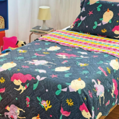 Cobreleito Dupla Face Solteiro Estampado kids 1,60 m x 2,20 m Com 2 pecas - Produto Importado - 7891354369768 - loja online