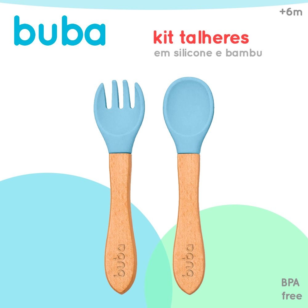 Kit Refeição Bebê Prato E Talheres Em Silicone E Bambu Buba - Buba