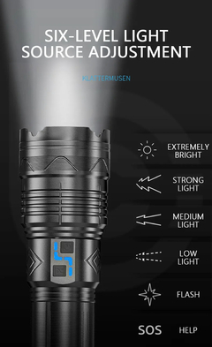 Lanterna Tática Super Brilhante GT-60 100W - Tocha LED Poderoso de Longo Alcance, RECARREGÁVEL USB - comprar online