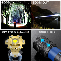 Imagem do Lanterna Tática Super Brilhante GT-60 100W - Tocha LED Poderoso de Longo Alcance, RECARREGÁVEL USB