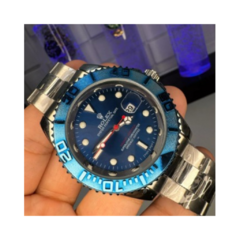 Relógio Rolex Metal Yacht-Master Prata azul prova dagua