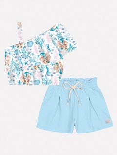 Conjunto Infantil Cinti Verão Shorts Azul e Blusa Fundo do Mar Sereia - Bueno's Kids Moda Infantil