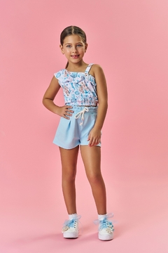 Conjunto Infantil Cinti Verão Shorts Azul e Blusa Fundo do Mar Sereia