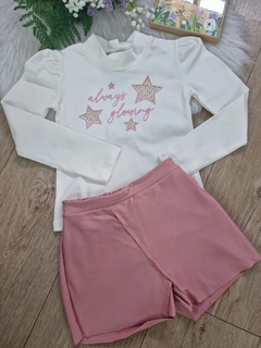 Conjunto de Blusa em Cotton e Shorts Saia em Malha Sarjada - Kukiê