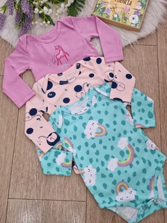 Kit Body Manga Longa em Cotton Leve 3 pçs Bebê Menina - Elian