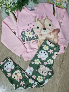 Conjunto Infantil Kukie Inverno com Calça e Blusão Manga Longa Pets Fofos Pink