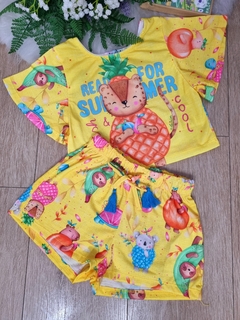 Conjunto Infantil Kukie Alecrim Verão Com Shorts e Blusa Amarela Abacaxi