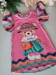 Vestido Infantil Kukie Verão Crochê 3D Ursinha