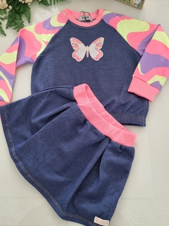 Conjunto Infantil Kukie Inverno Shorts Saia e Blusa Borboleta