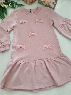 Vestido em Moletinho Brilho com Detalhes em Laços - Rosa 72498 - Kukiê