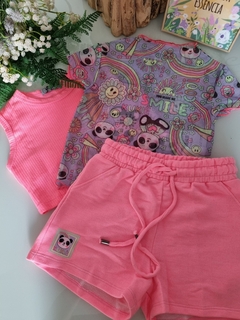 Conjunto Infantil Kukie Shorts, Top e Sobreposição Panda