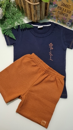 Conjunto Camiseta em Meia Malha Penteada e Bermuda em Gorgurinho Marlan 40725