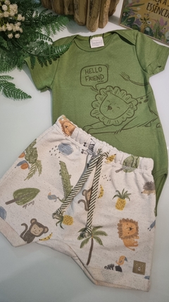 Conjunto Bebê Menino Luc.Boo Safari Body em Ribanna e Bermuda em Linho