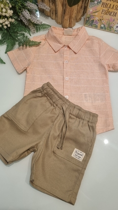 Conjunto de Camisa em Tecido Cambraya Listrado e Bermuda em Sarja Stretch com Elastano 75790 LucBoo LARANJA CLARO - comprar online