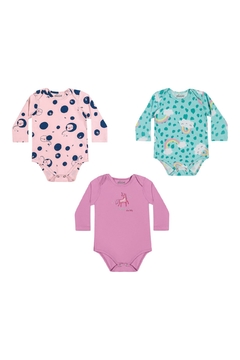 Kit Body Manga Longa em Cotton Leve 3 pçs Bebê Menina - Elian - comprar online