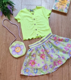 Conjunto Infantil Kukie Verão com Saia flores e Bolsinha - comprar online