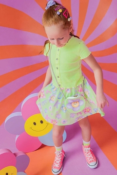 Conjunto Infantil Kukie Verão com Saia flores e Bolsinha