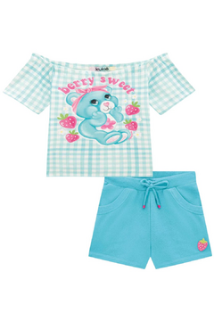 Conjunto Infantil Kukie Verão Com Shorts e Blusa Azul Ursinhos Carinhosos - Bueno's Kids Moda Infantil